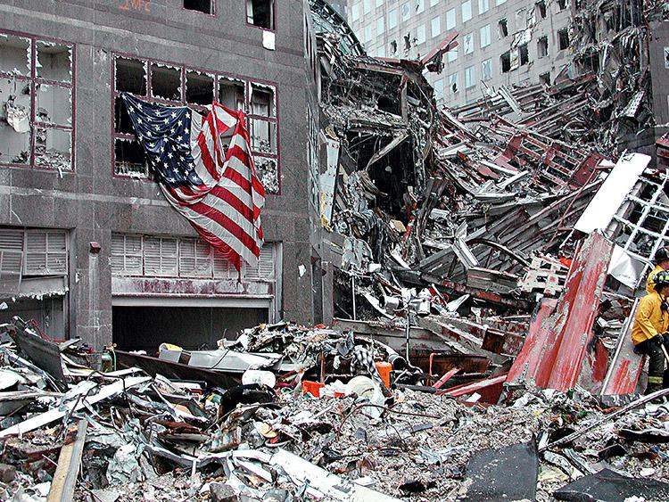 atentados, 11 de setembro, destruição, bandeira dos Estados Unidos