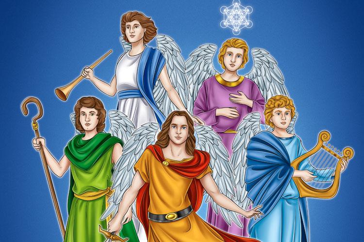 Cinco poderosos arcanjos Rafael, Gabriel, Miguel, Uriel e Metatron e a corrente dos arcanjos.