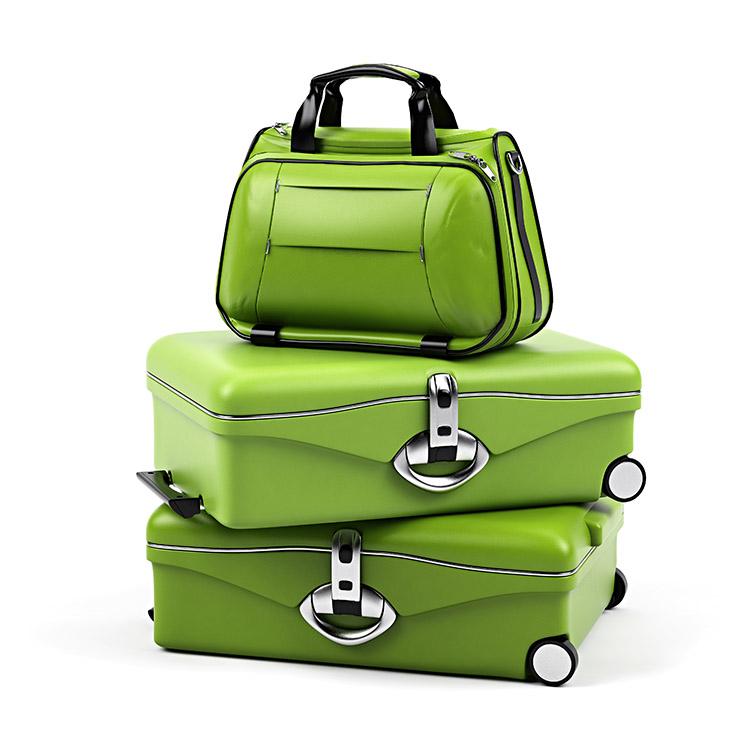 malas e bagagem de mão verdes