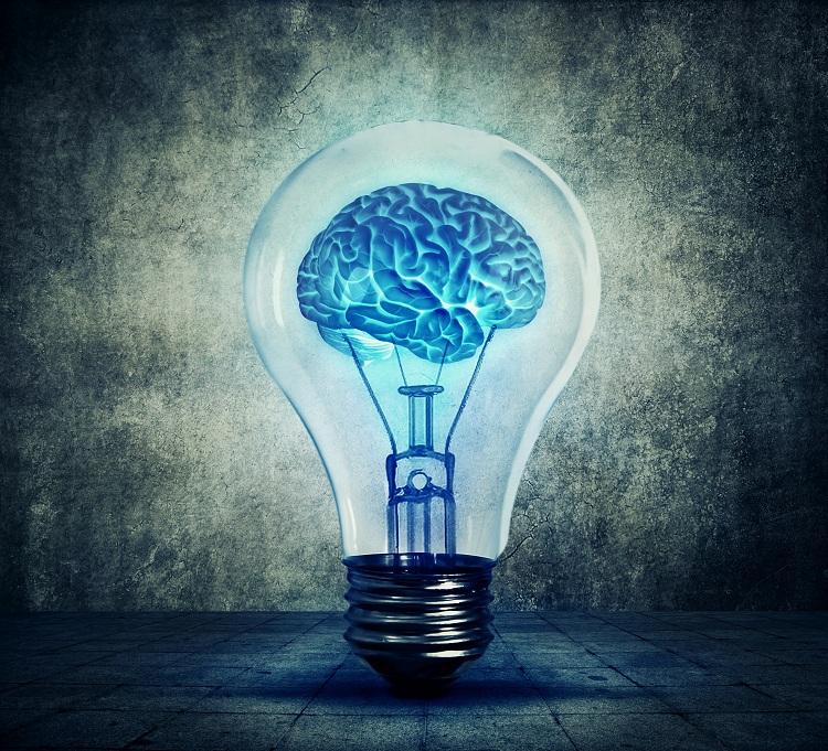 ilustração de um cérebro dentro de uma lâmpada