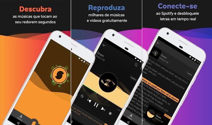 montagem com imagens de divulgação do aplicativo musical SoundHound aplicativos para conhecer novos artistas