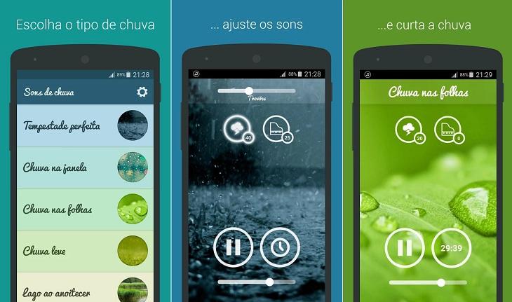 print de tela smartphone android aplicativos controlar hora de dormir som de chuva