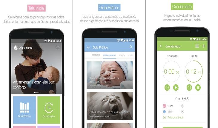 print de tela smartphone android aplicativos gravidez aleitamento