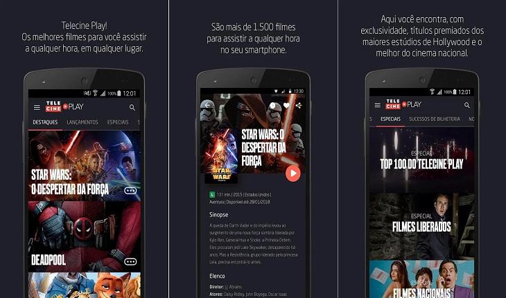 print de tela smartphone aplicativo telecine play aplicativos para quem gosta de cinema filmes e séries