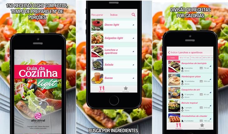 print de tela smartphone aplicativos de receitas saudáveis aplicativo guia da cozinha light