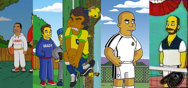 imagens dos esportitas convidados para os simpsons, neymar, ronaldo, andré, lebron james, e tom brady