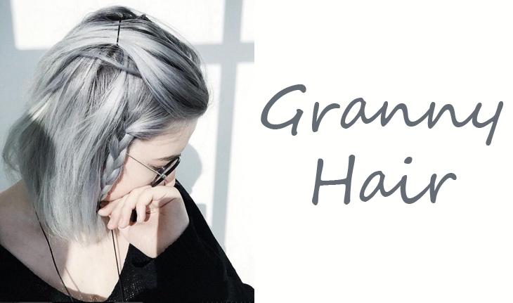 capa da seção Granny Hair com foto de cabelo granny curto preso com um grampo e com uma trança