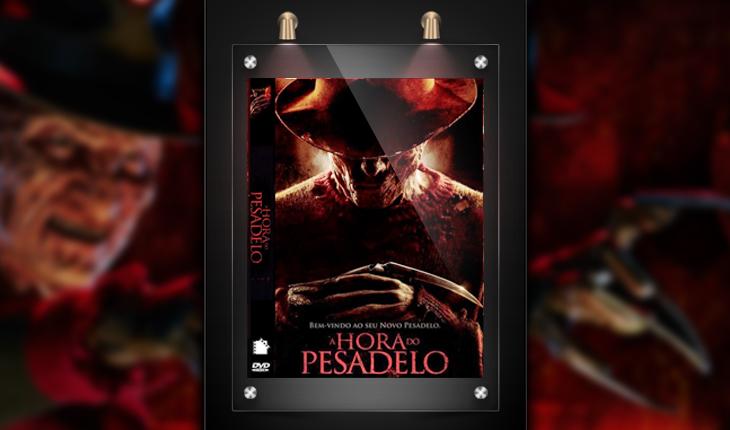 Cartaz do filme a hora do pesadelo em moldura de cinema com Freddy Grueger aos lados