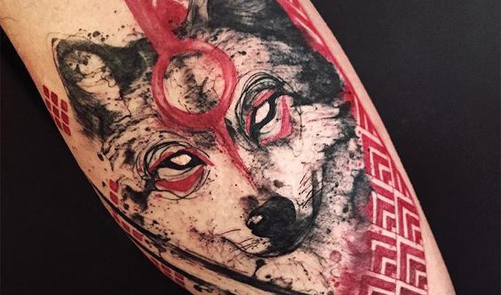 tatuagem aquarela de lobo
