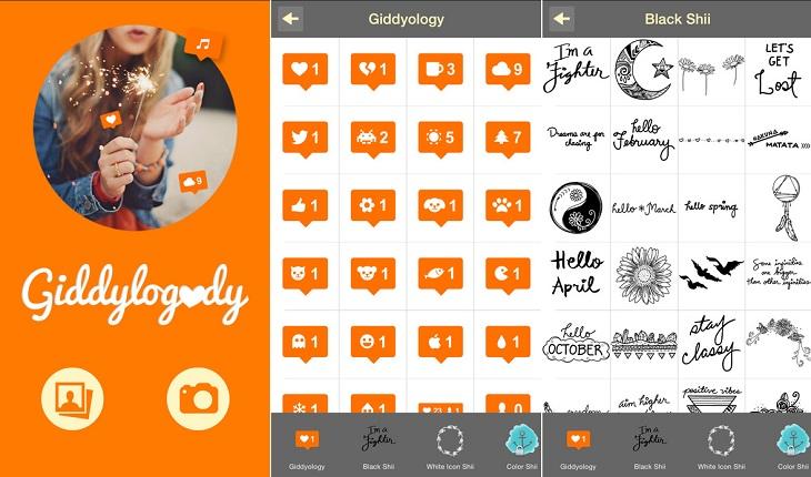 print de três telas de um smarpthone apple com imagens do aplicativo giddyology