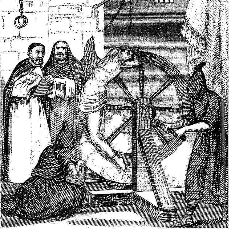 roda de despedaçamento, tortura, ilustração, preto e branco