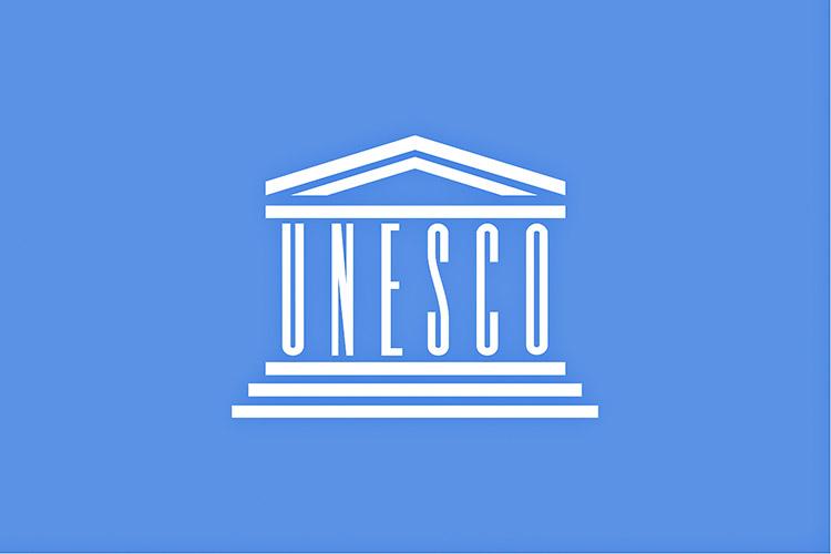UNESCO, bandeira, azul, logo branco