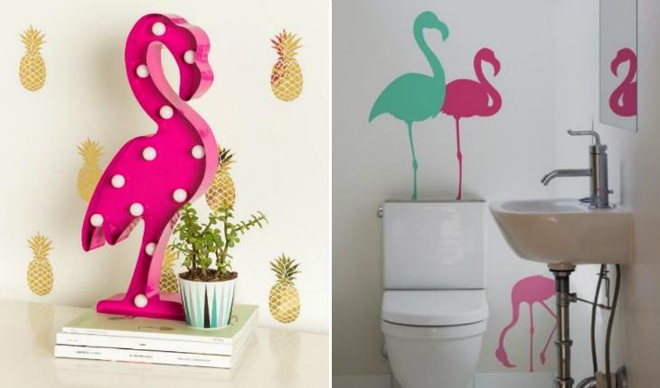 adesivos na decoração flamingo e abacaxi pinterest