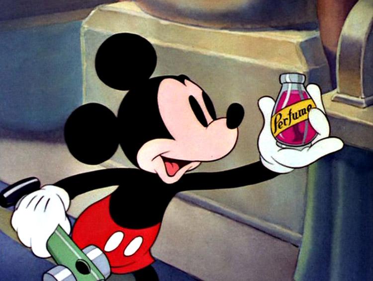 Mickey Mouse, segurando perfume, desenho, animação