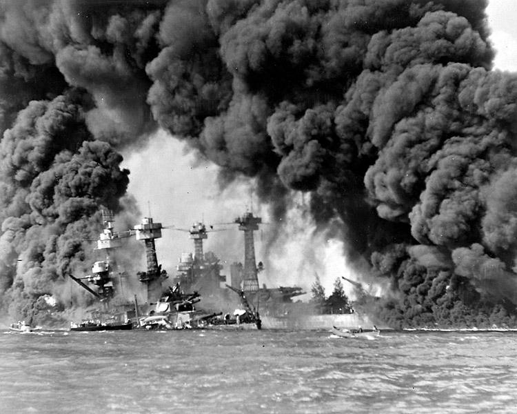 Pearl Harbor, navio, fogo, fumaça, bombardeio