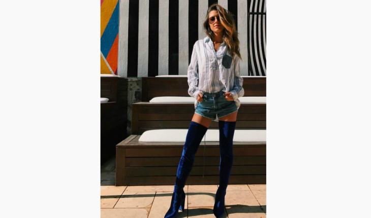 brasileiras estilosas no instagram Giordana Serrano bota overknee veludo azul