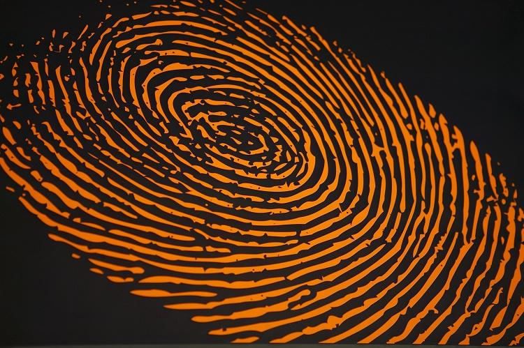impressão digital laranja em fundo preto, investigação de teoria da conspiração