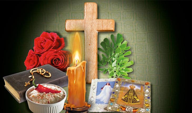 Cruz, flores, santos, vela, misticismo