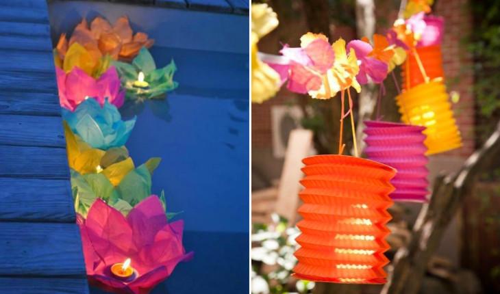festa tropical decoração cores quentes lanterna