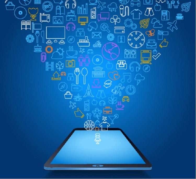 tablet azul, informações digitais, cotidianas