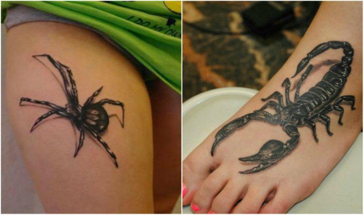 Tatuagem 3D de aranha e escorpião