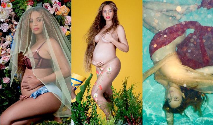 Beyoncé grávida montagem de 3 fotos