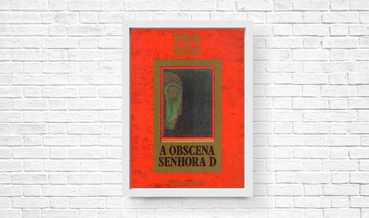capa do livro A Obscena Senhora D com borda vermelha e uma face de mulher pintada ao centro