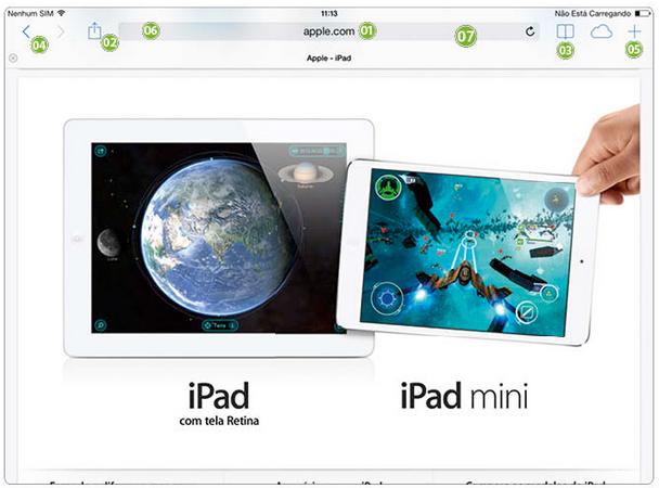 tela safari tablet ipad apple detalhes