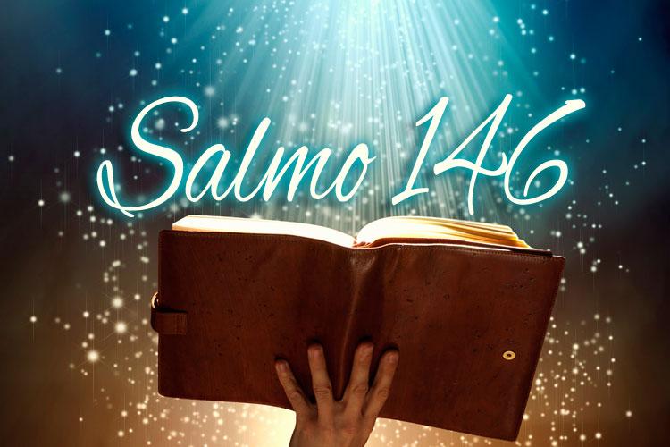 Bíblia escrito salmo 146 com estrelas ao fundo e luz divina