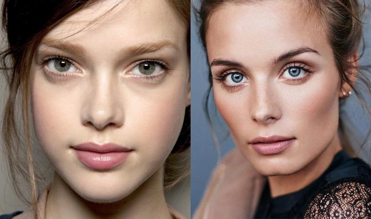Duas modelos com maquiagem natural e boca sem batom