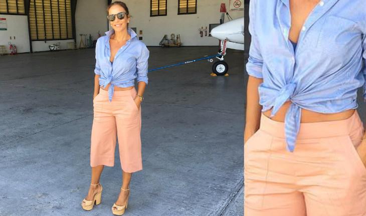 Looks de Ivete Sangalo Blusa amarrada com calça pantalona