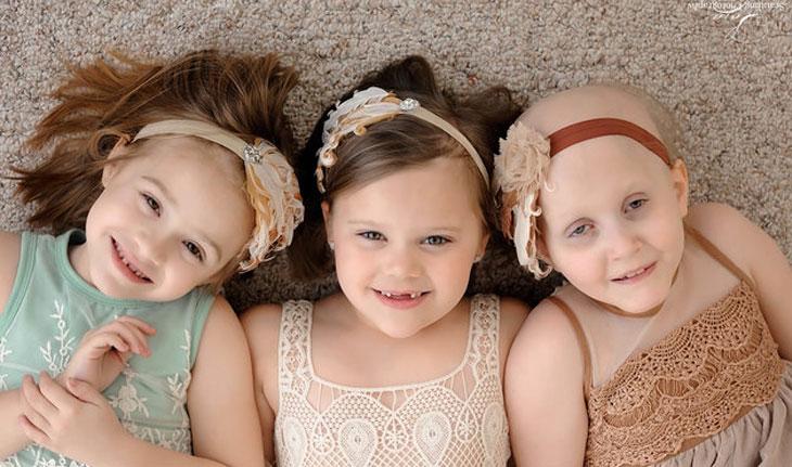 Três meninas com câncer infantil