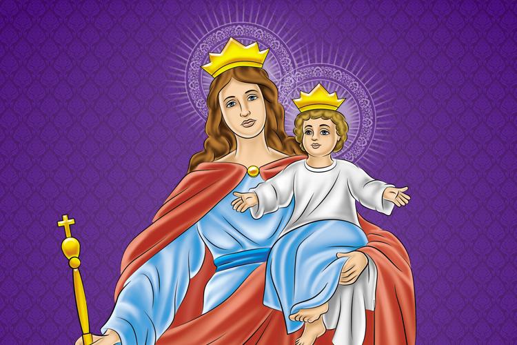 Ilustração de Nossa Senhora Auxiliadora segurando uma criança nos braços.
