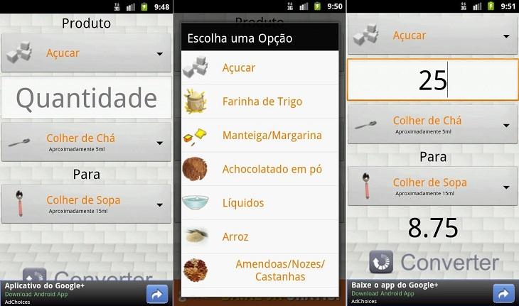 print de tela smartphone apple aplicativos culinaria para ajudar na cozinha medidas culinárias