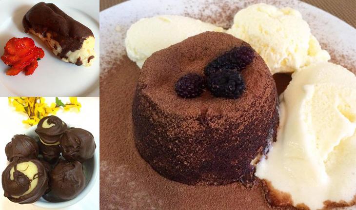 Bomba de chocolate, bombons e petit gateau com recheio de maracujá preparados por Thays Gomes