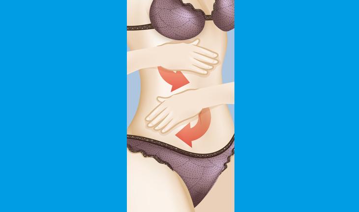 ilustração de mulher fazendo massagem na barriga