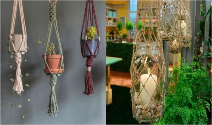 Corda na decoração: suporte para vasos e velas