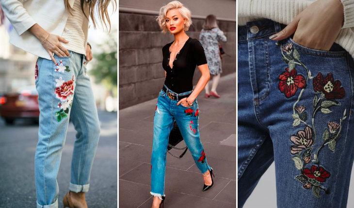 jeans bordado calça frente pinterest