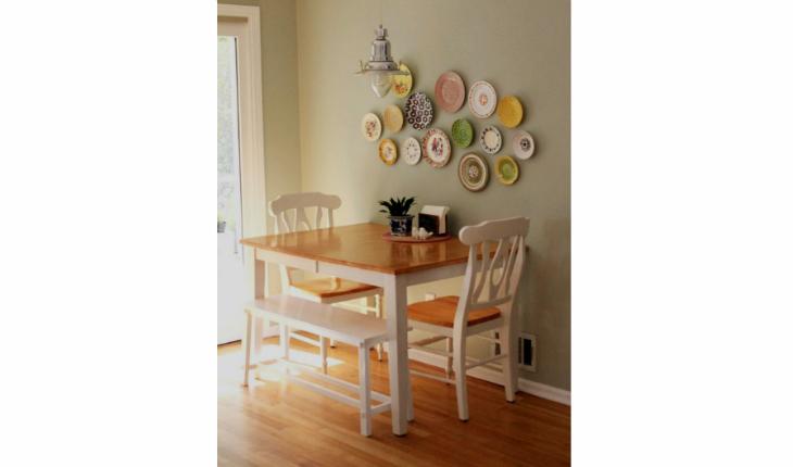 mesa de jantar com banco de madeira branco
