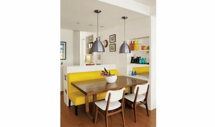 mesa de jantar com banco moderno amarelo