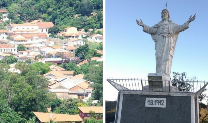 Vista da cidade de Monte Alegre do Sul e da estátua do Cristo Redentor