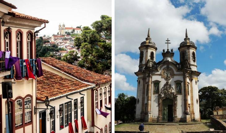 Rua histórica e igreja antiga em Ouro Preto