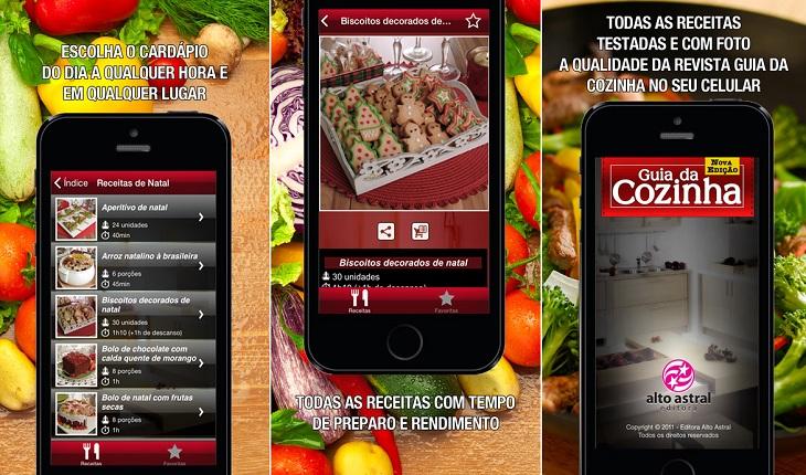 print de tela de um smartphone apple com imagens do aplicativo guia da cozinha gratuito para baixar no tablet ipad