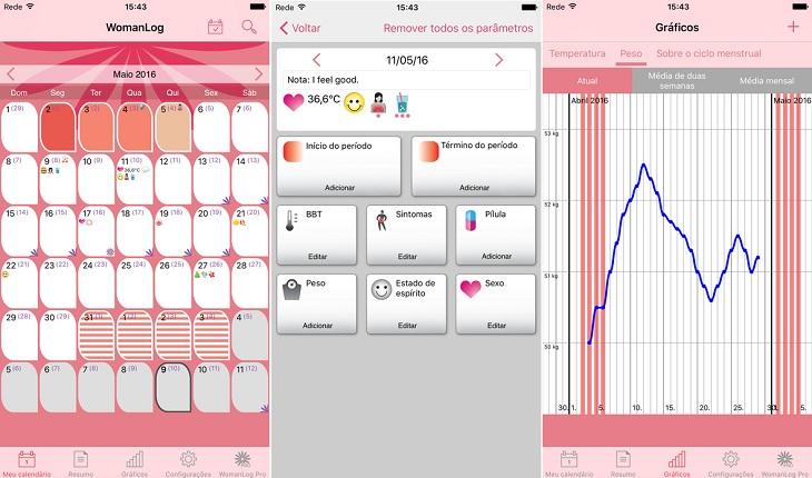 print de tela de um smartphone apple com imagens do aplicativo womanlog gratuito para baixar no tablet ipad