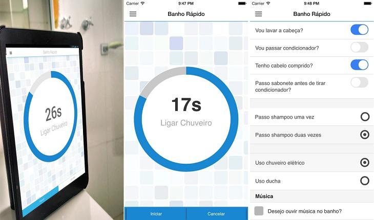 print de tela smartphone apple aplicativo banho rapido tecnologia e sustentabilidade