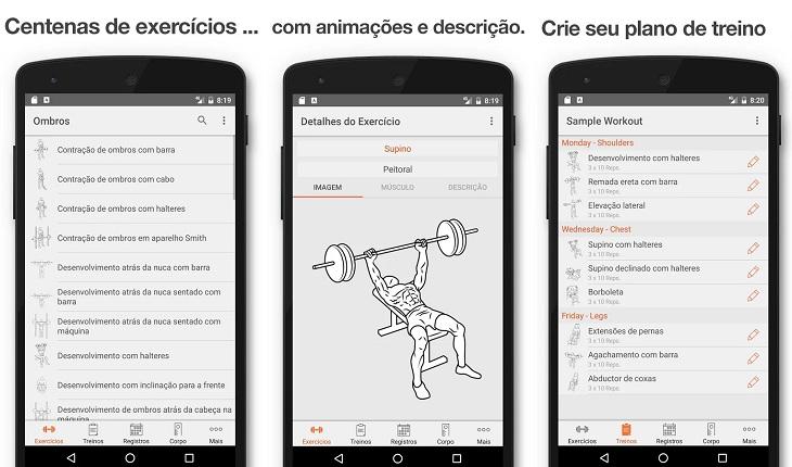 print de três telas de um smartphone android com imagens do aplicativo fitness point aplicativos fitness