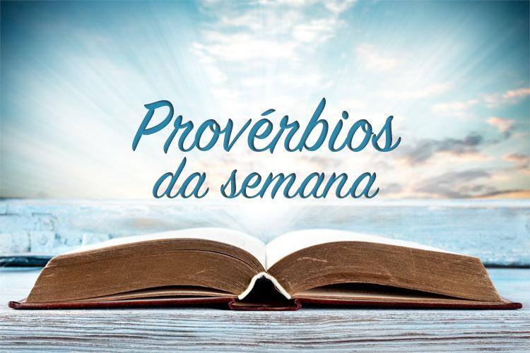 Bíblia aberta, bonito céu ao fundo e com provérbios da semana escrito