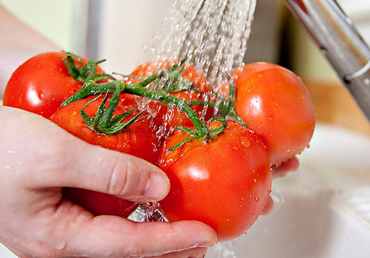 tomate sendo lavado 