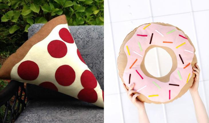 almofadas criativas comidas pizza e donuts pinterest