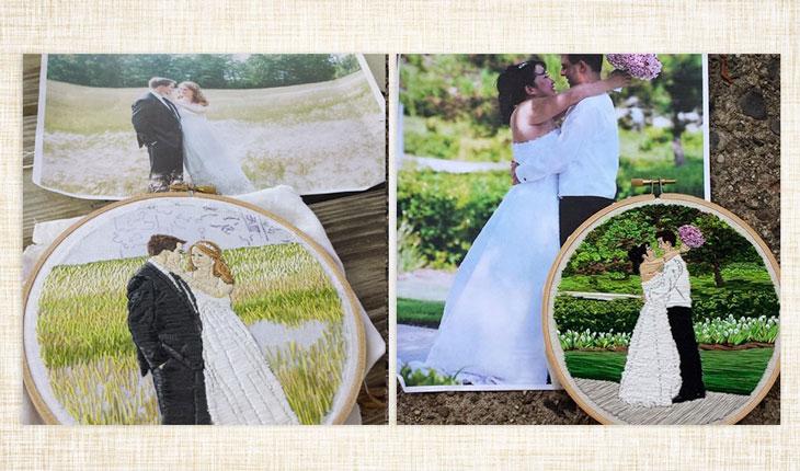 reprodução de fotos de casamento em bordado livre